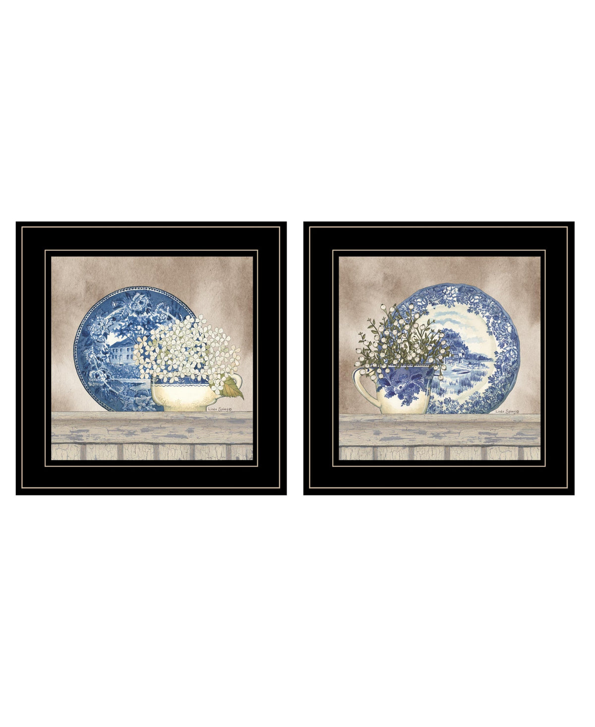 Set Of Two The Farmhouse Blues Black Framed Print Wall Art W2B