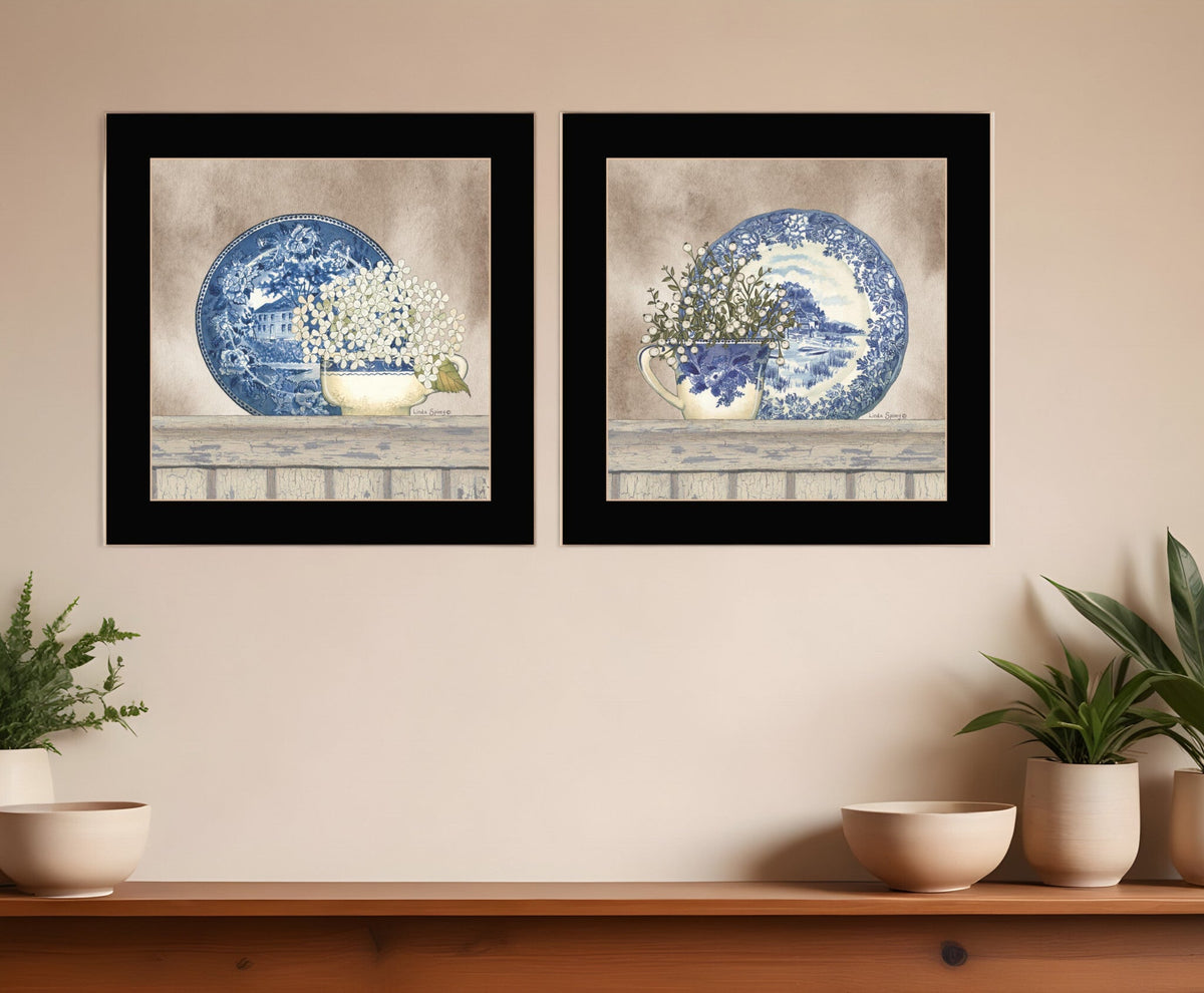 Set Of Two The Farmhouse Blues Black Framed Print Wall Art W2B