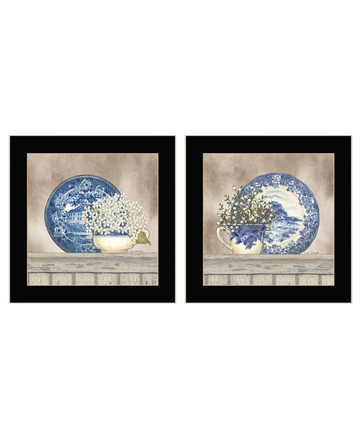 Set Of Two The Farmhouse Blues Black Framed Print Wall Art W2B