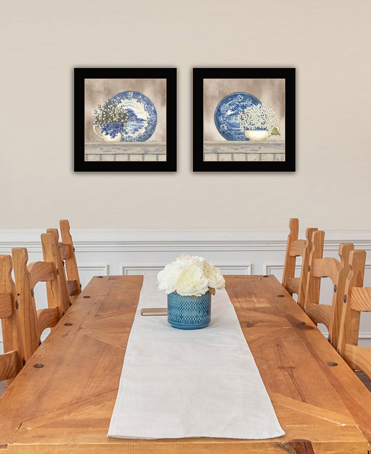 Set Of Two The Farmhouse Blues Black Framed Print Wall Art W2B