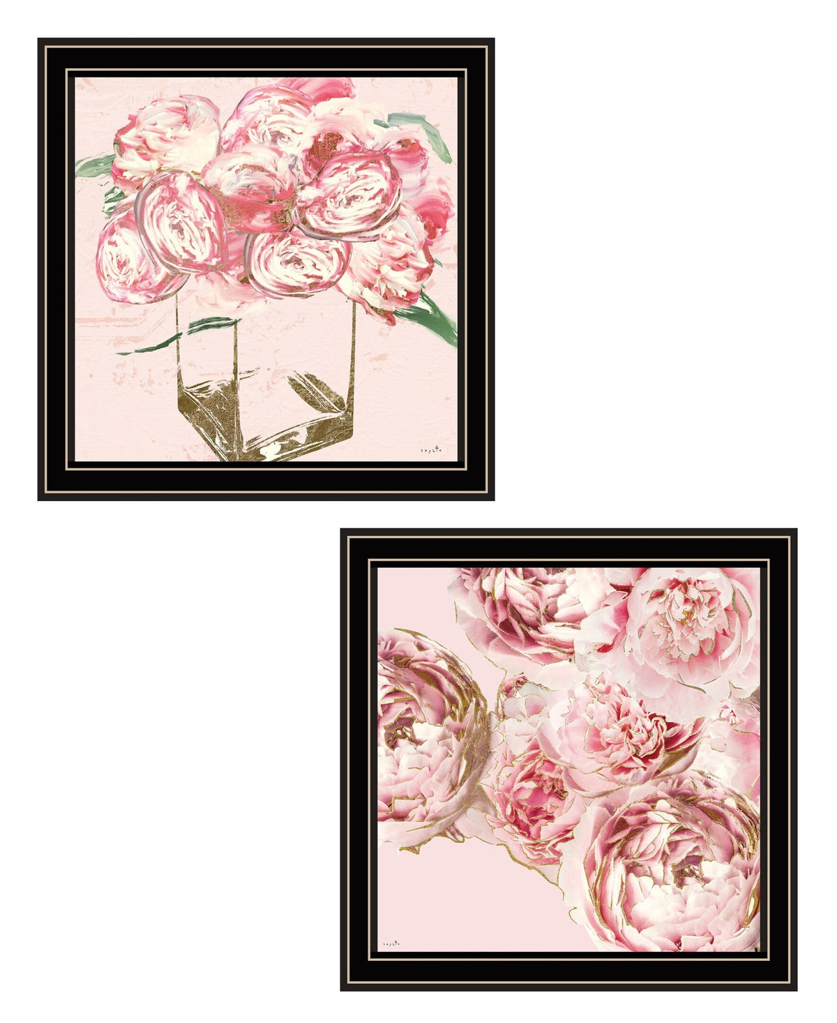 Set Of Two The Peonies 1 Black Framed Print Wall Art W2B