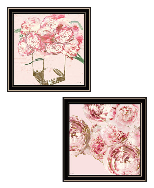 Set Of Two The Peonies 1 Black Framed Print Wall Art W2B