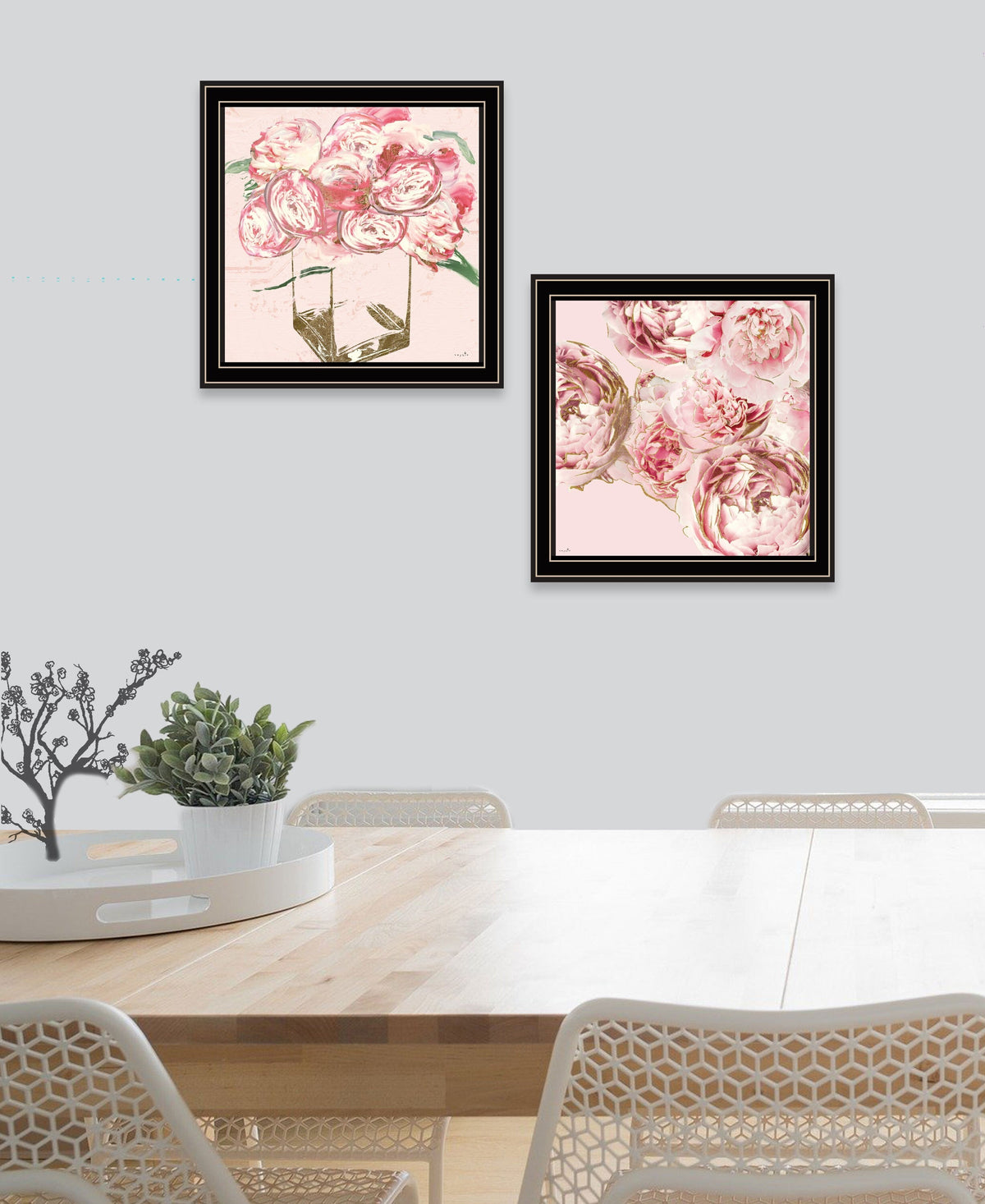 Set Of Two The Peonies 1 Black Framed Print Wall Art W2B