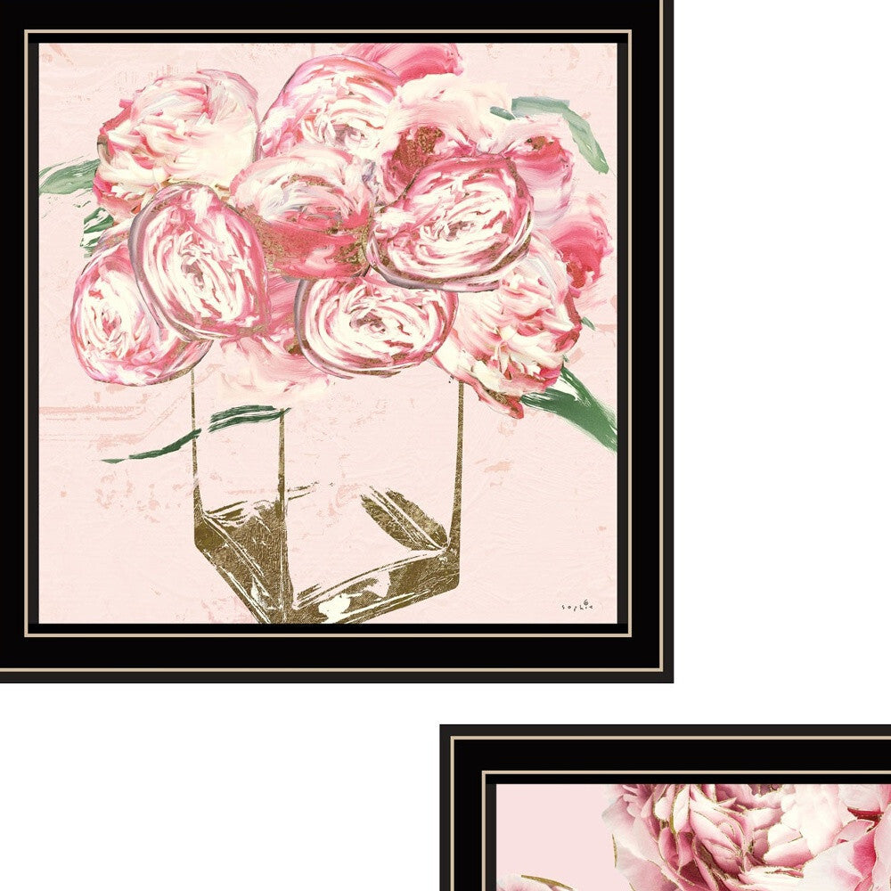 Set Of Two The Peonies 1 Black Framed Print Wall Art W2B