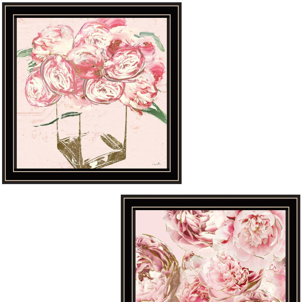 Set Of Two The Peonies 1 Black Framed Print Wall Art W2B