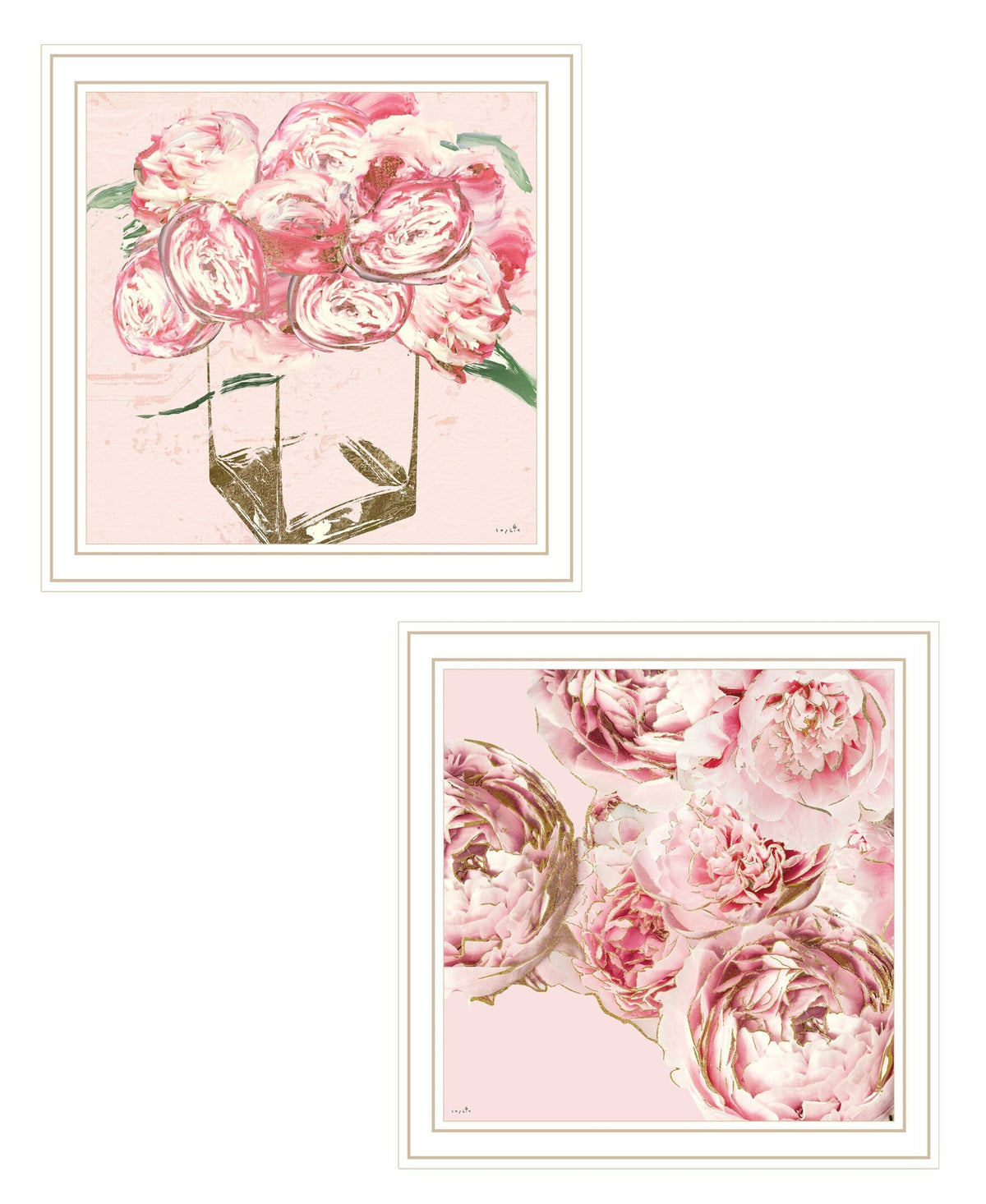 Set Of Two The Peonies 2 White Framed Print Wall Art W2B