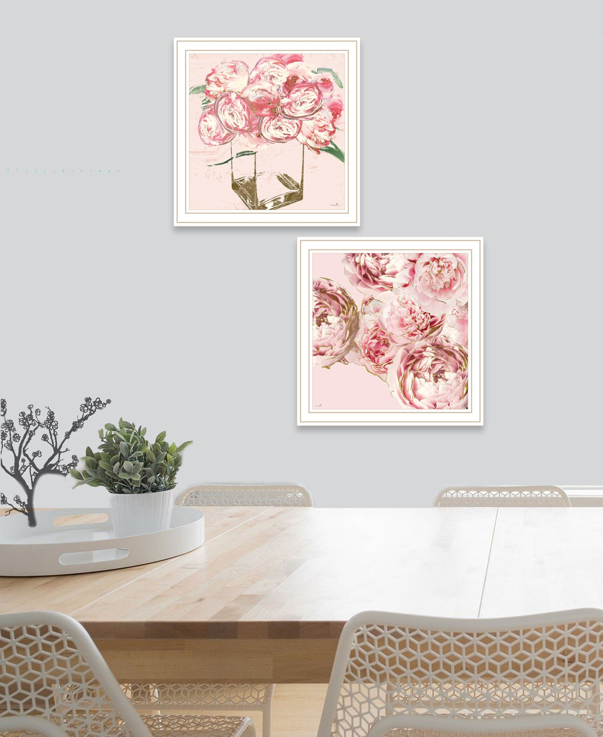 Set Of Two The Peonies 2 White Framed Print Wall Art W2B