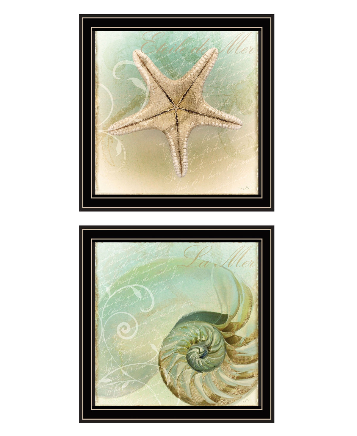 Set Of Two The Sea I and Sea II 1 Black Framed Print Wall Art W2B