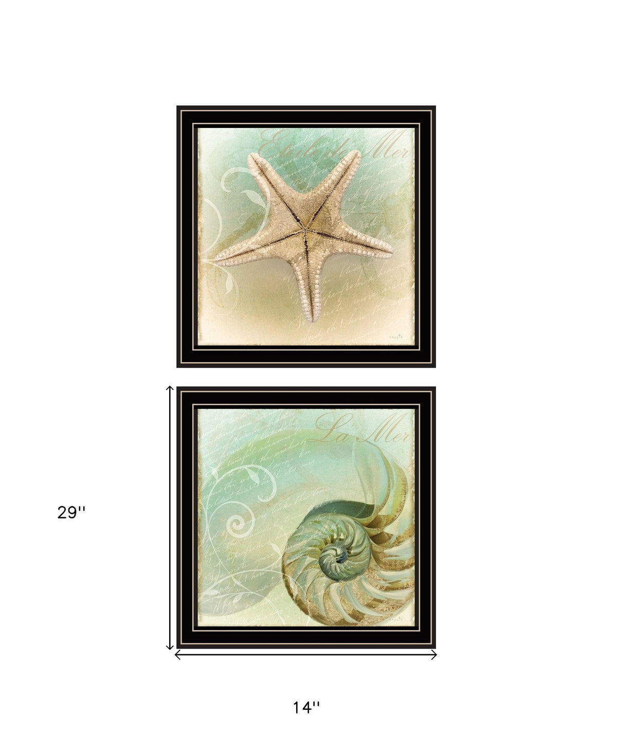 Set Of Two The Sea I and Sea II 1 Black Framed Print Wall Art W2B