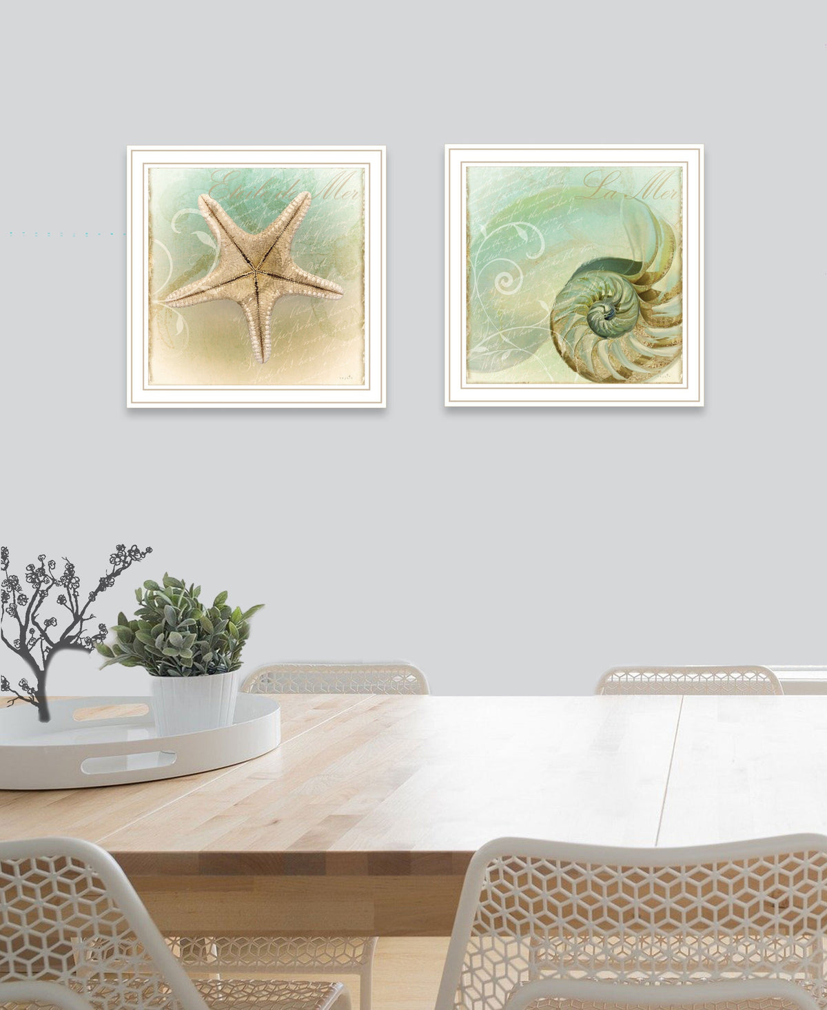 Set Of Two The Sea I and Sea II 2 White Framed Print Wall Art W2B