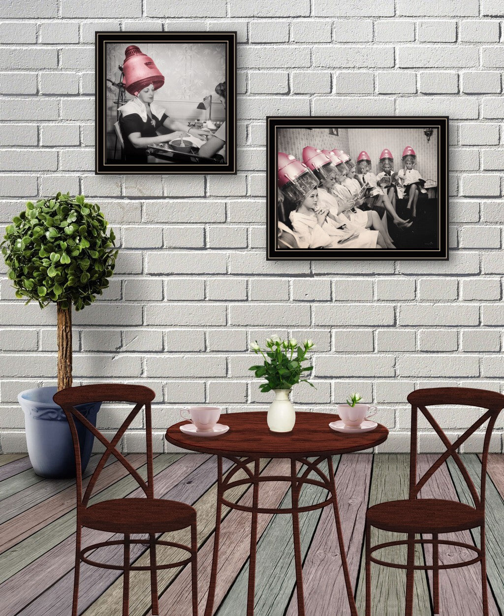 Set Of Two The Salon Black Framed Print Wall Art W2B