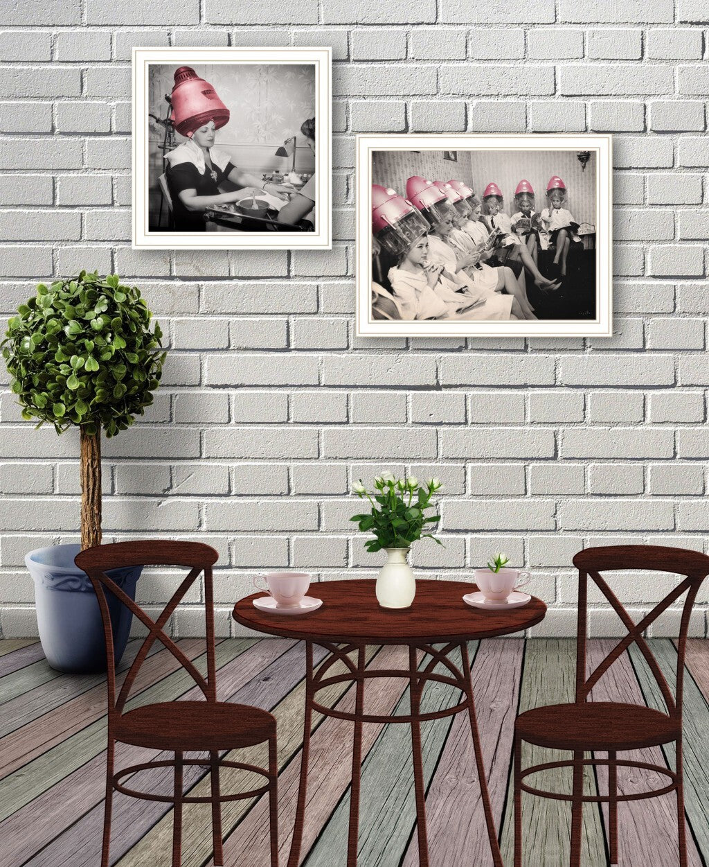 Set Of Two The Salon White Framed Print Wall Art W2B