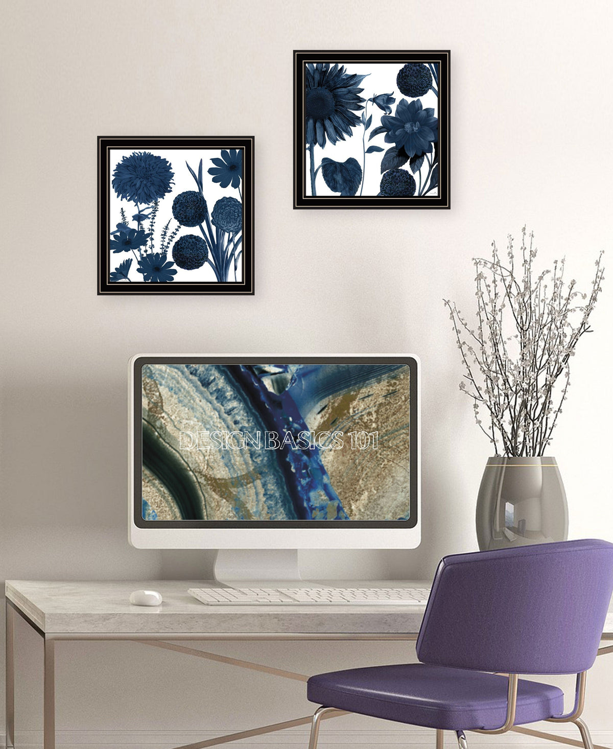 Set Of Two Sunflower Blues 1 Black Framed Print Wall Art W2B