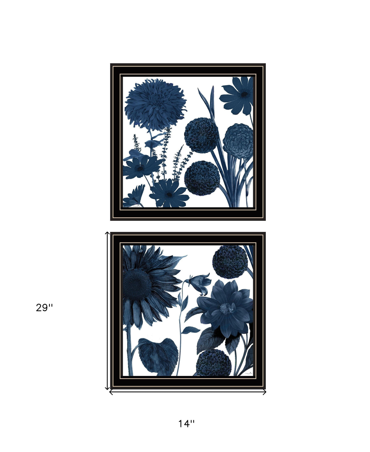 Set Of Two Sunflower Blues 1 Black Framed Print Wall Art W2B