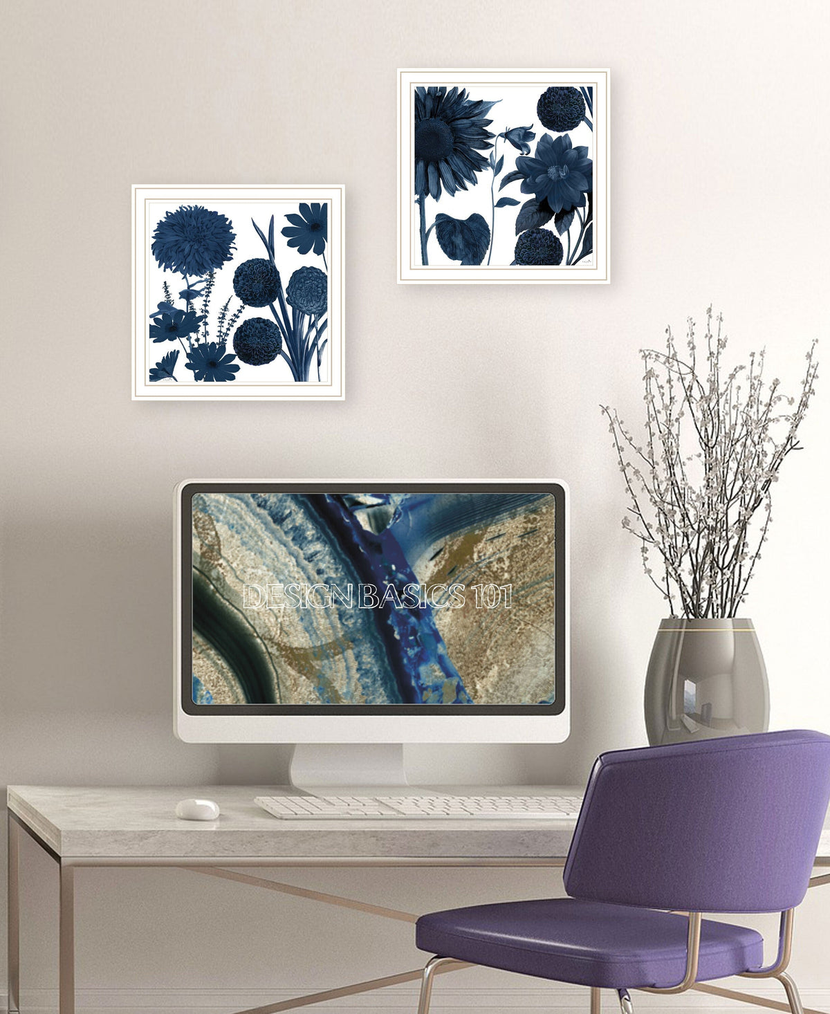 Set Of Two Sunflower Blues 2 White Framed Print Wall Art W2B