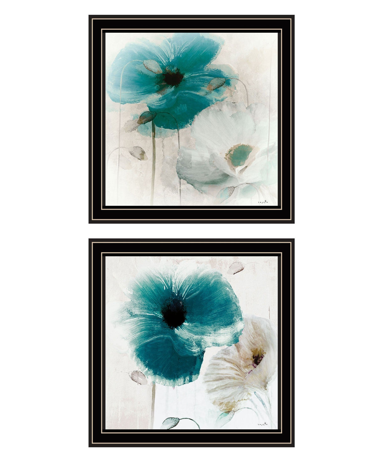 Set Of Two Poppy 1 Black Framed Print Wall Art W2B