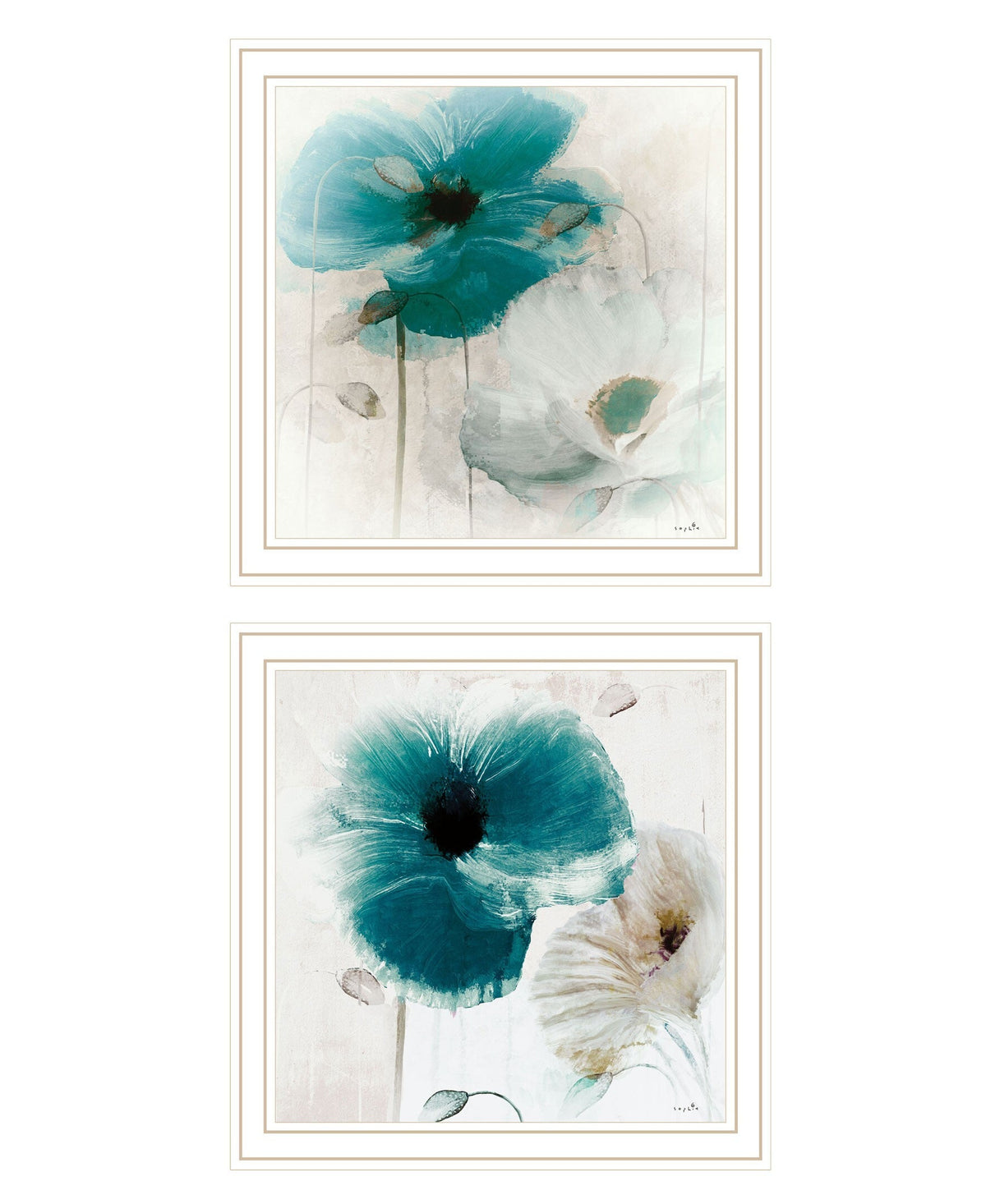 Set Of Two Poppy 2 White Framed Print Wall Art W2B