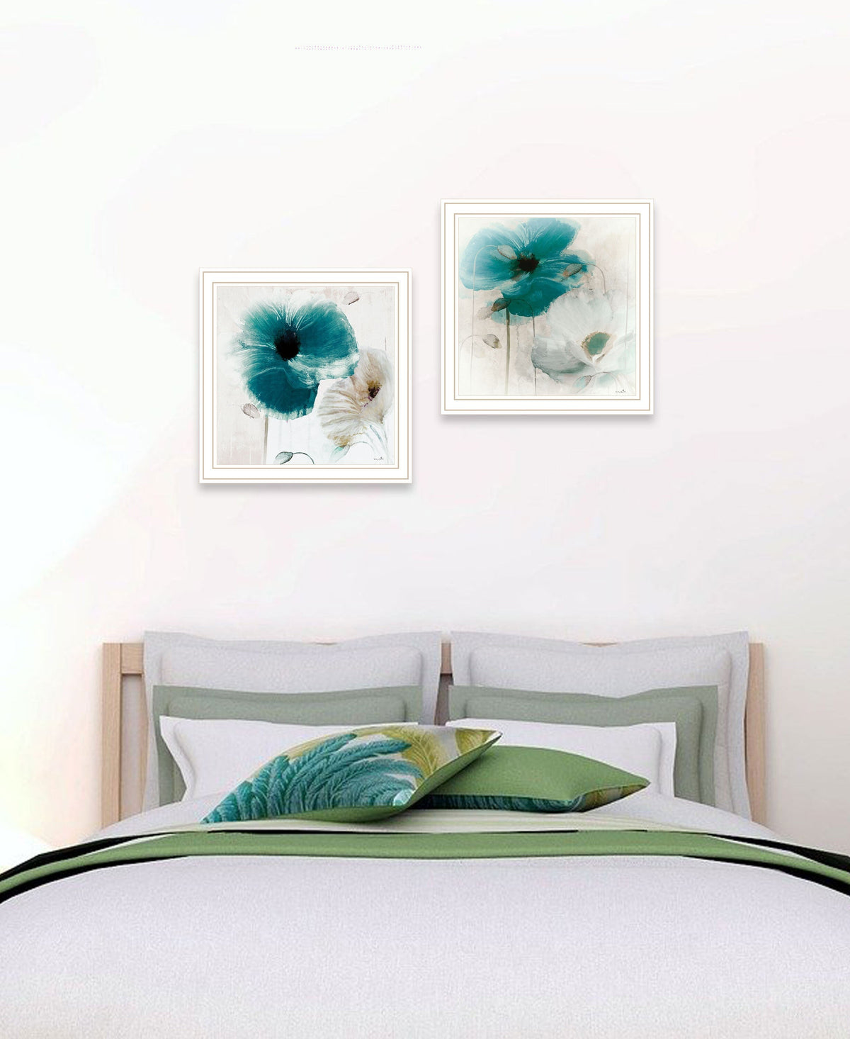 Set Of Two Poppy 2 White Framed Print Wall Art W2B