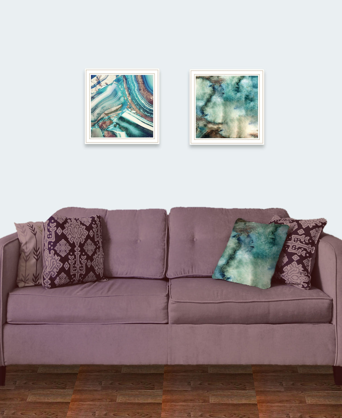 Set Of Two Earth tones I and Sea II 2 White Framed Print Wall Art W2B