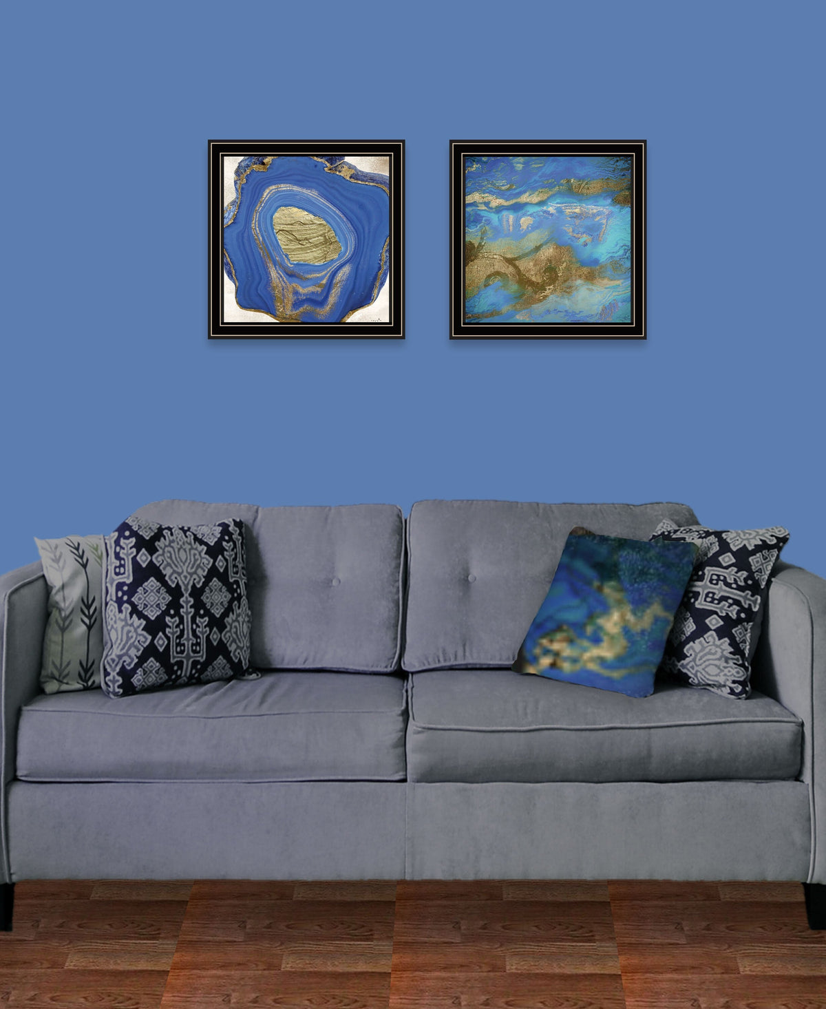 Set Of Two Perisse Cobalt 1 Black Framed Print Wall Art W2B