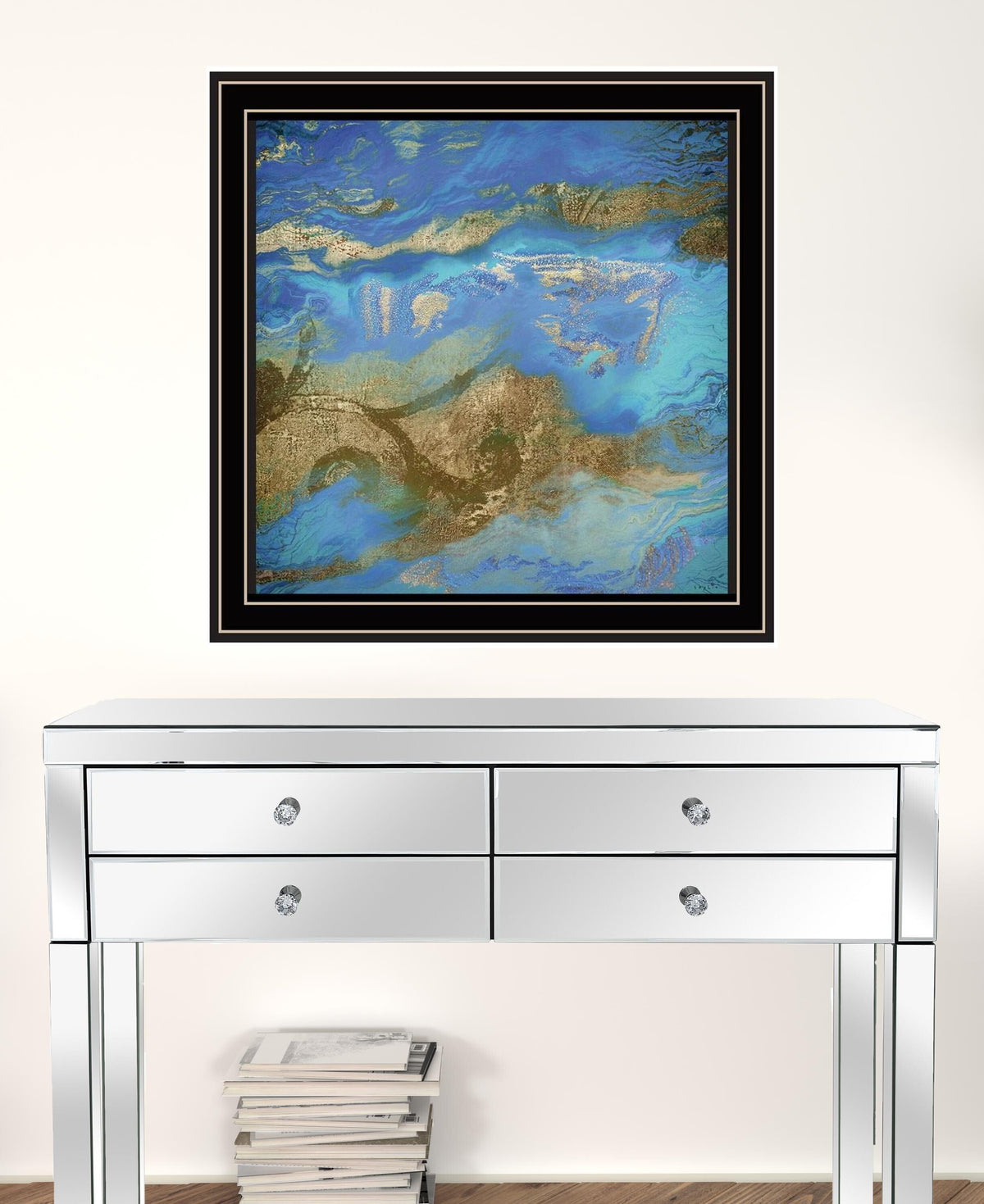 Set Of Two Perisse Cobalt 1 Black Framed Print Wall Art W2B