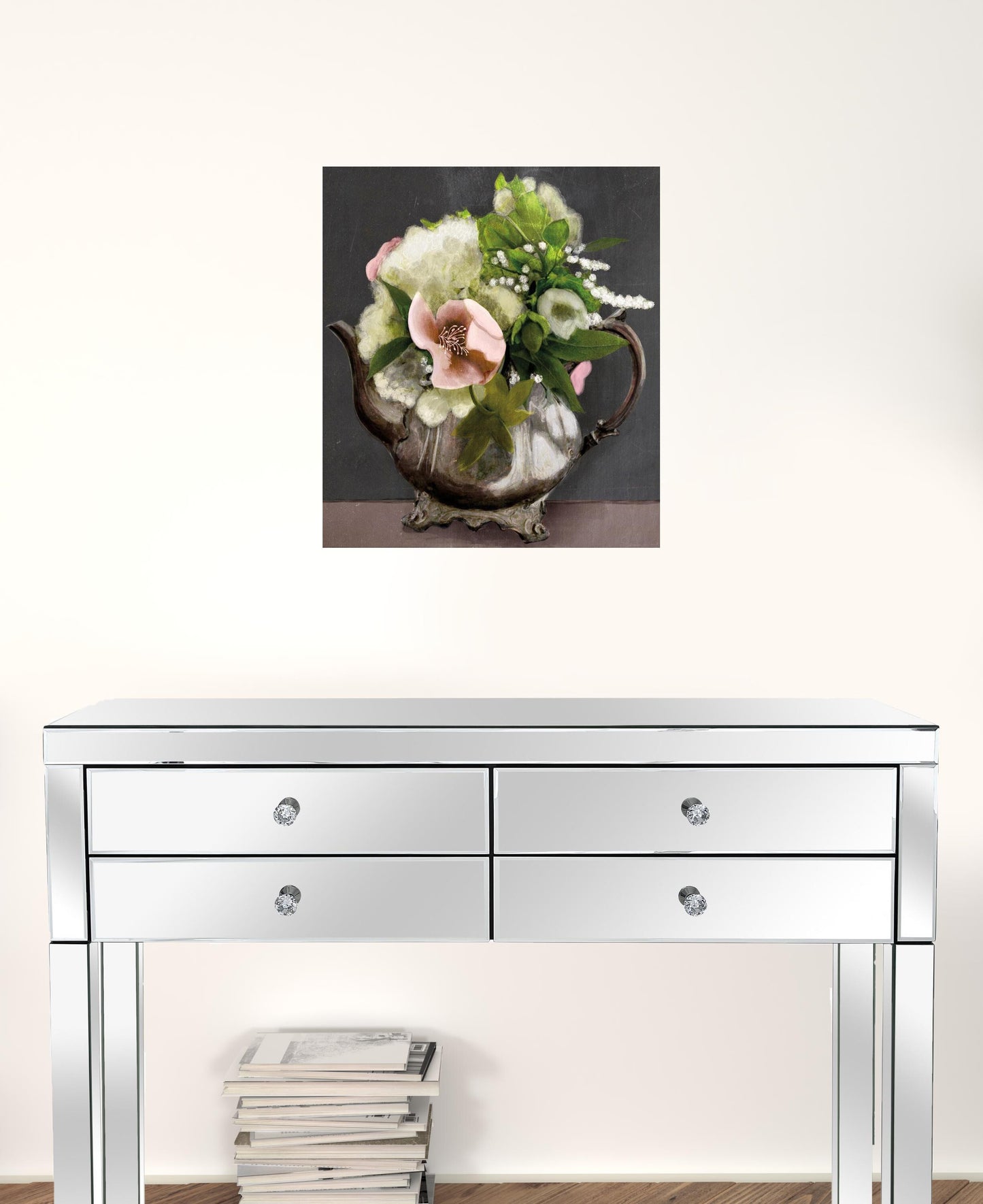 Vintage Floral Tea Pot 1 Black Framed Print Kitchen Wall Art