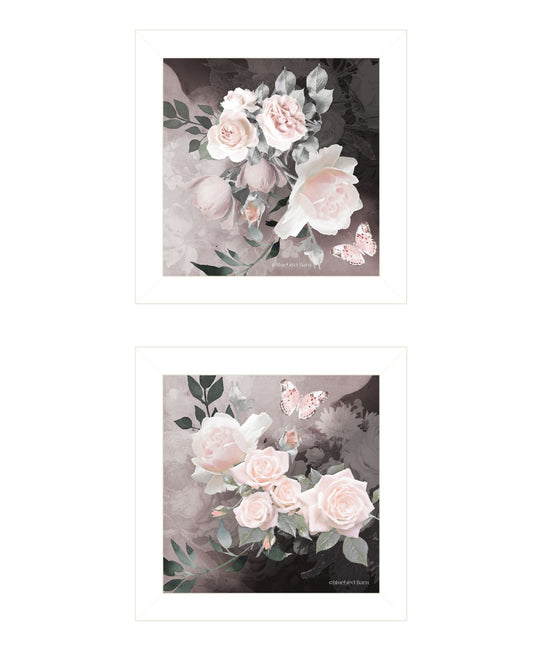 Set Of Two Noir Roses 5 White Framed Print Wall Art W2B