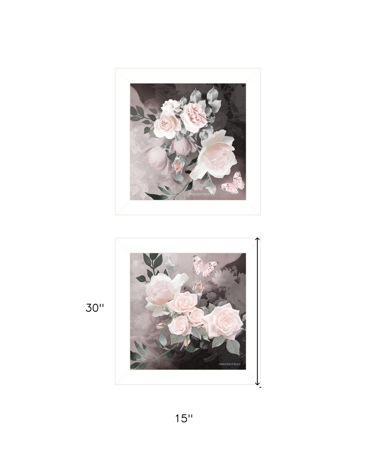 Set Of Two Noir Roses 5 White Framed Print Wall Art W2B