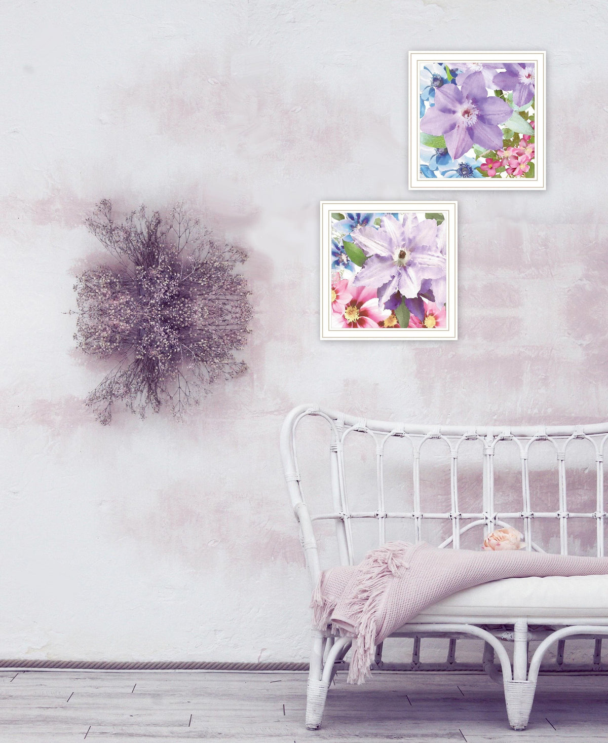 Set Of Two Clematis 1 White Framed Print Wall Art W2B