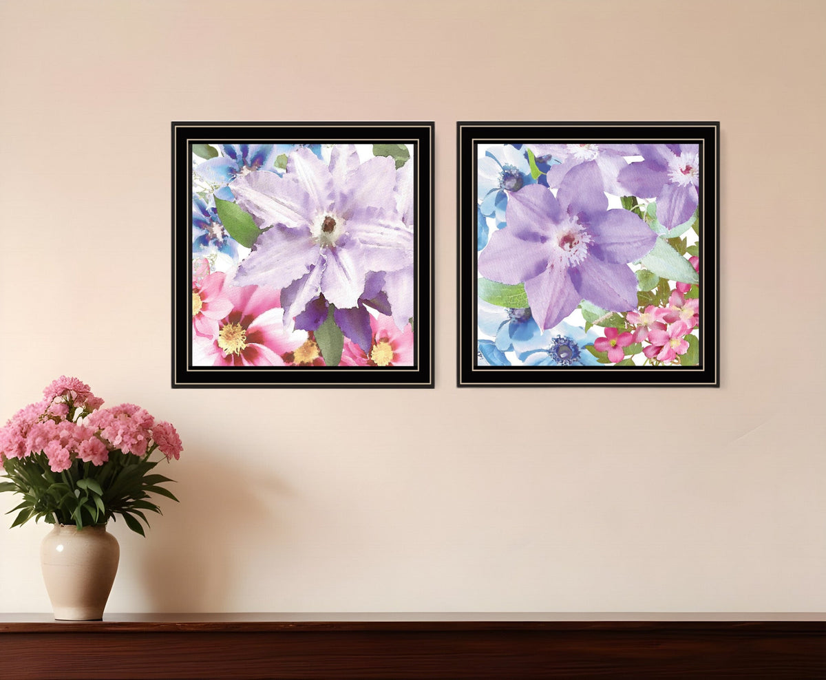 Set Of Two Clematis Black Framed Print Wall Art W2B