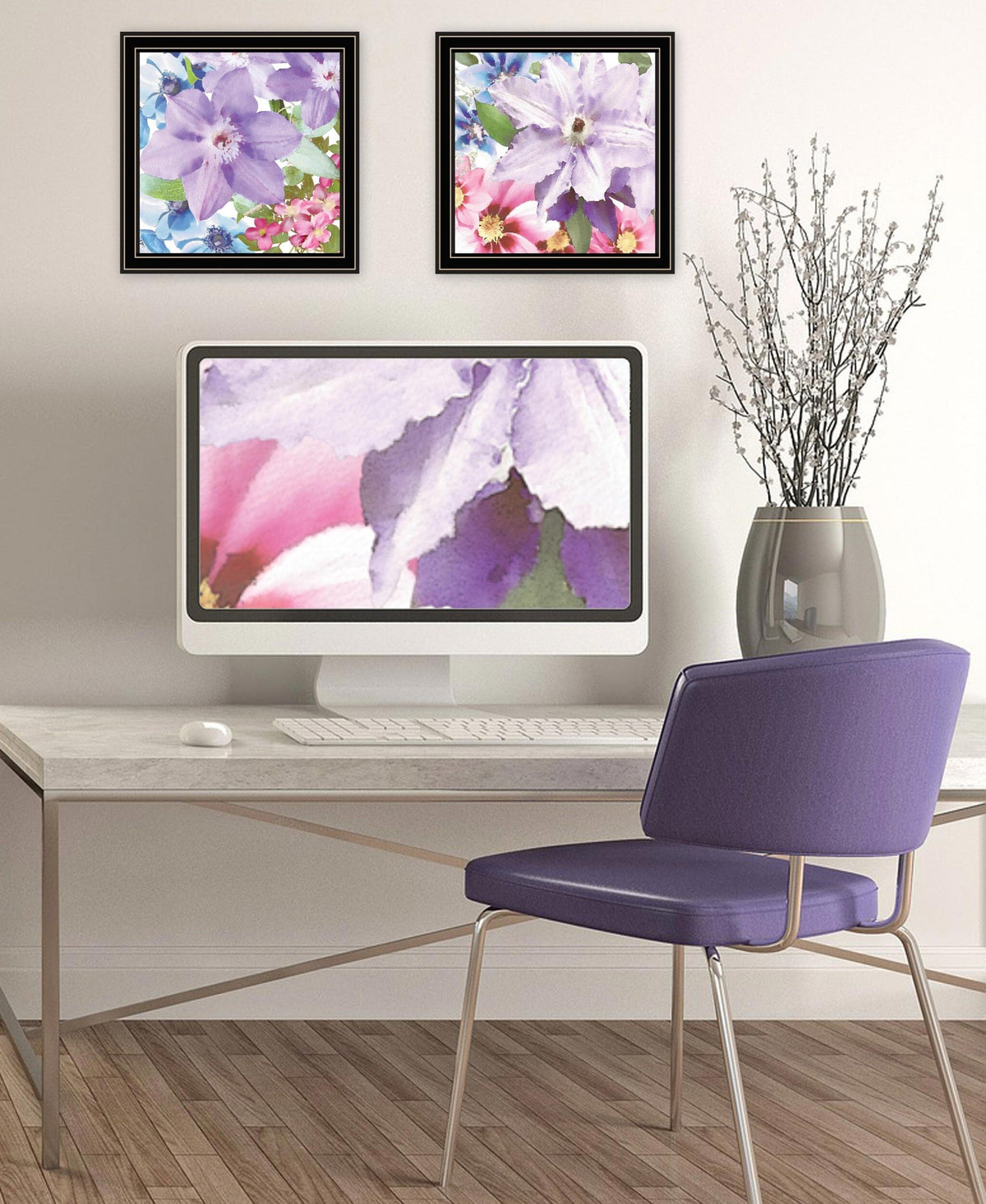 Set Of Two Clematis Black Framed Print Wall Art W2B