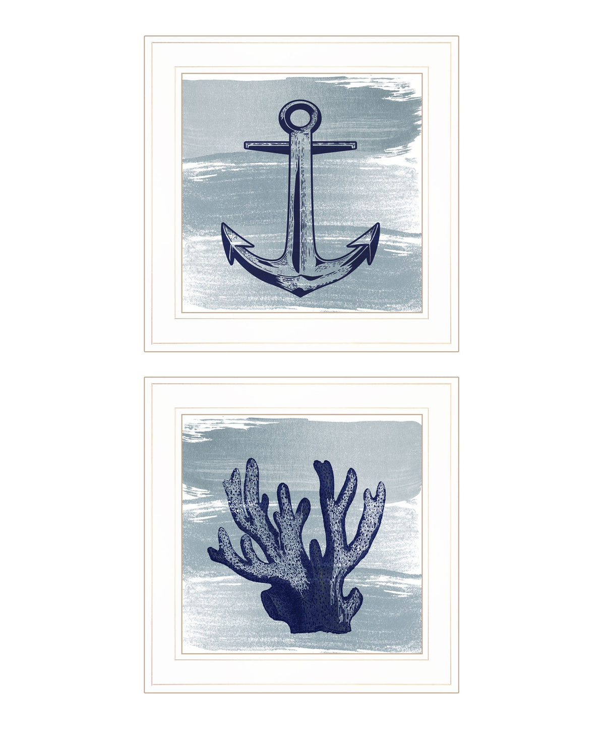 Set Of Two The Beach Coastal 1 White Framed Print Wall Art W2B