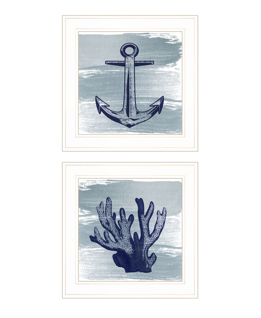 Set Of Two The Beach Coastal 1 White Framed Print Wall Art W2B