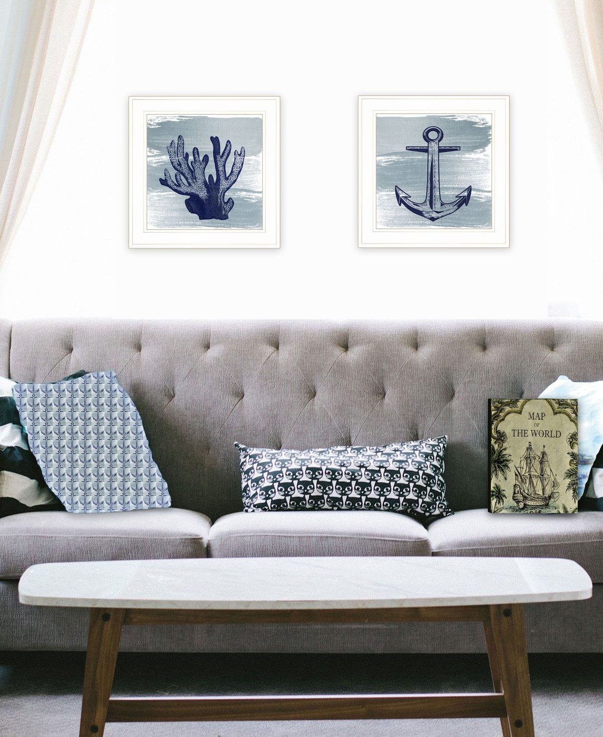 Set Of Two The Beach Coastal 1 White Framed Print Wall Art W2B