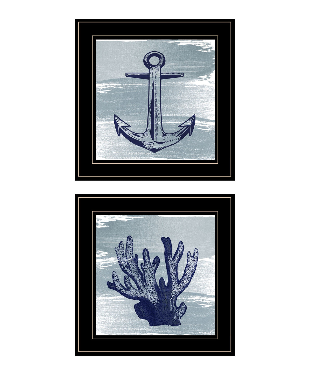 Set Of Two The Beach Coastal 2 Black Framed Print Wall Art W2B