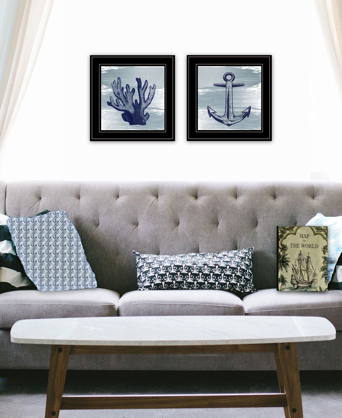 Set Of Two The Beach Coastal 2 Black Framed Print Wall Art W2B