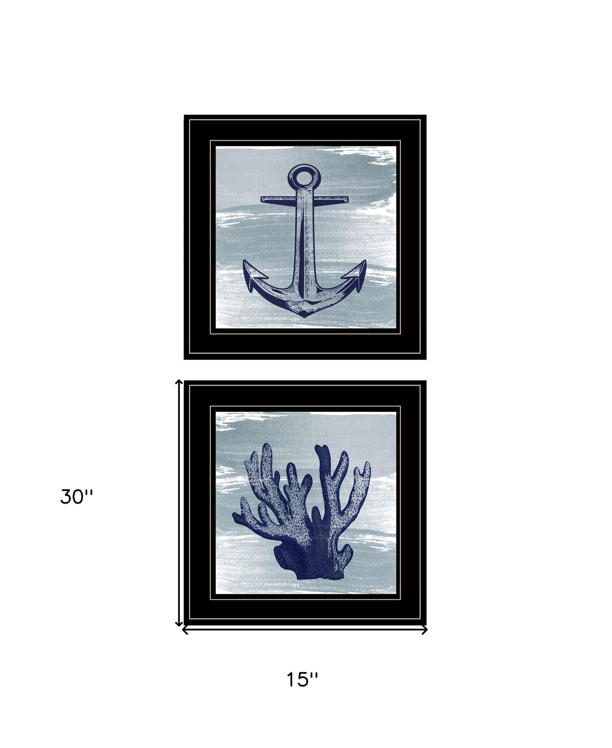 Set Of Two The Beach Coastal 2 Black Framed Print Wall Art W2B