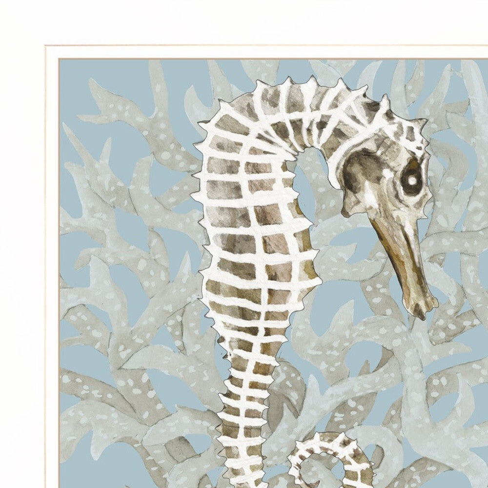 Set Of Two Coral Seahorse White Framed Print Wall Art W2B
