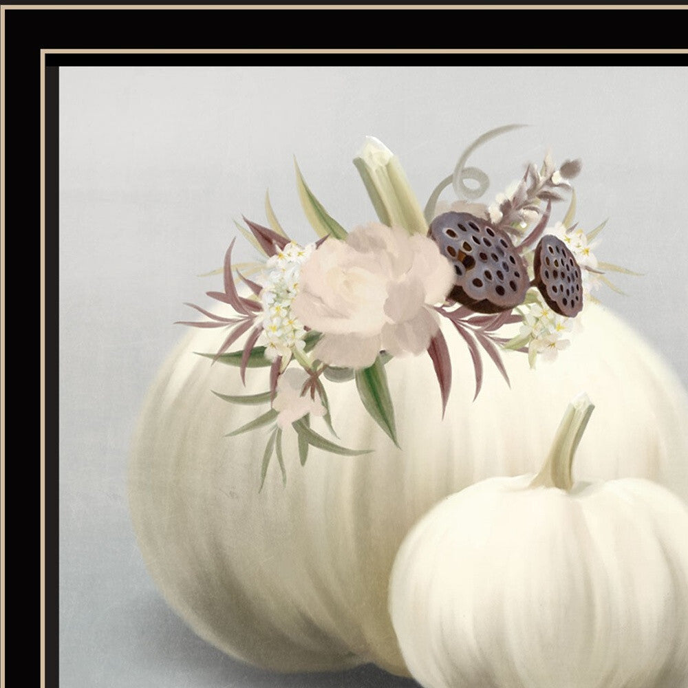 Set Of Two BOHO Pumpkins and Flowers 1 Black Framed Print Wall Art W2B