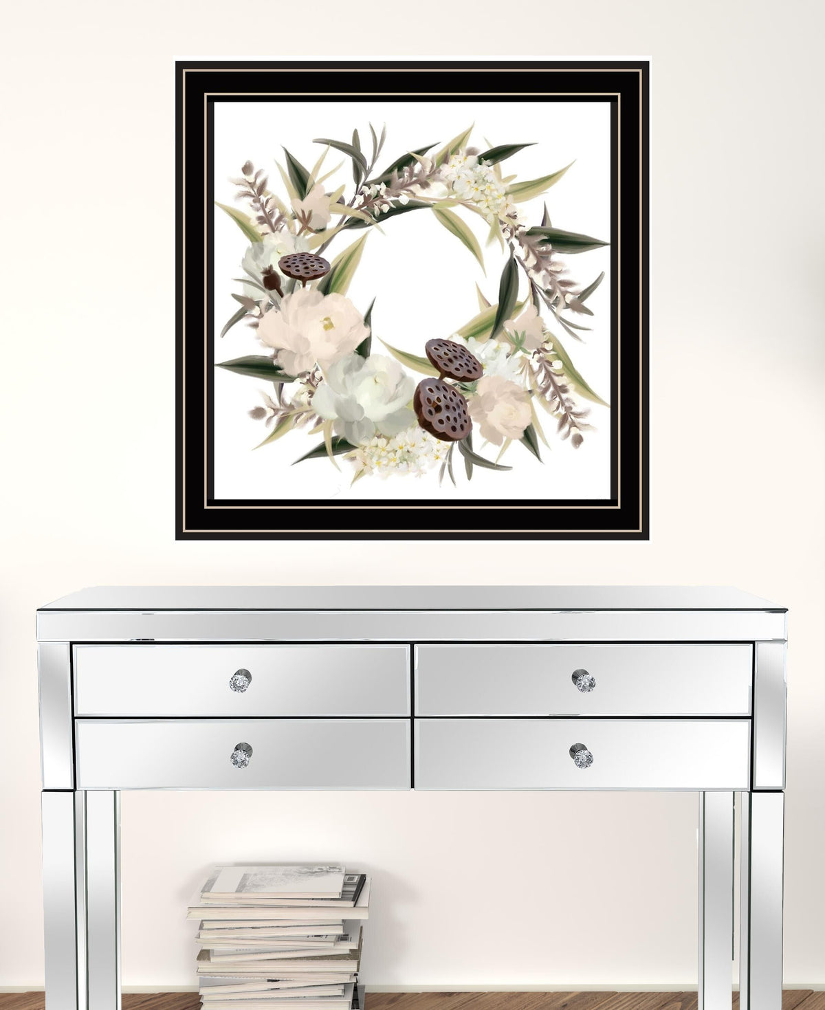 Set Of Two BOHO Pumpkins and Flowers 1 Black Framed Print Wall Art W2B
