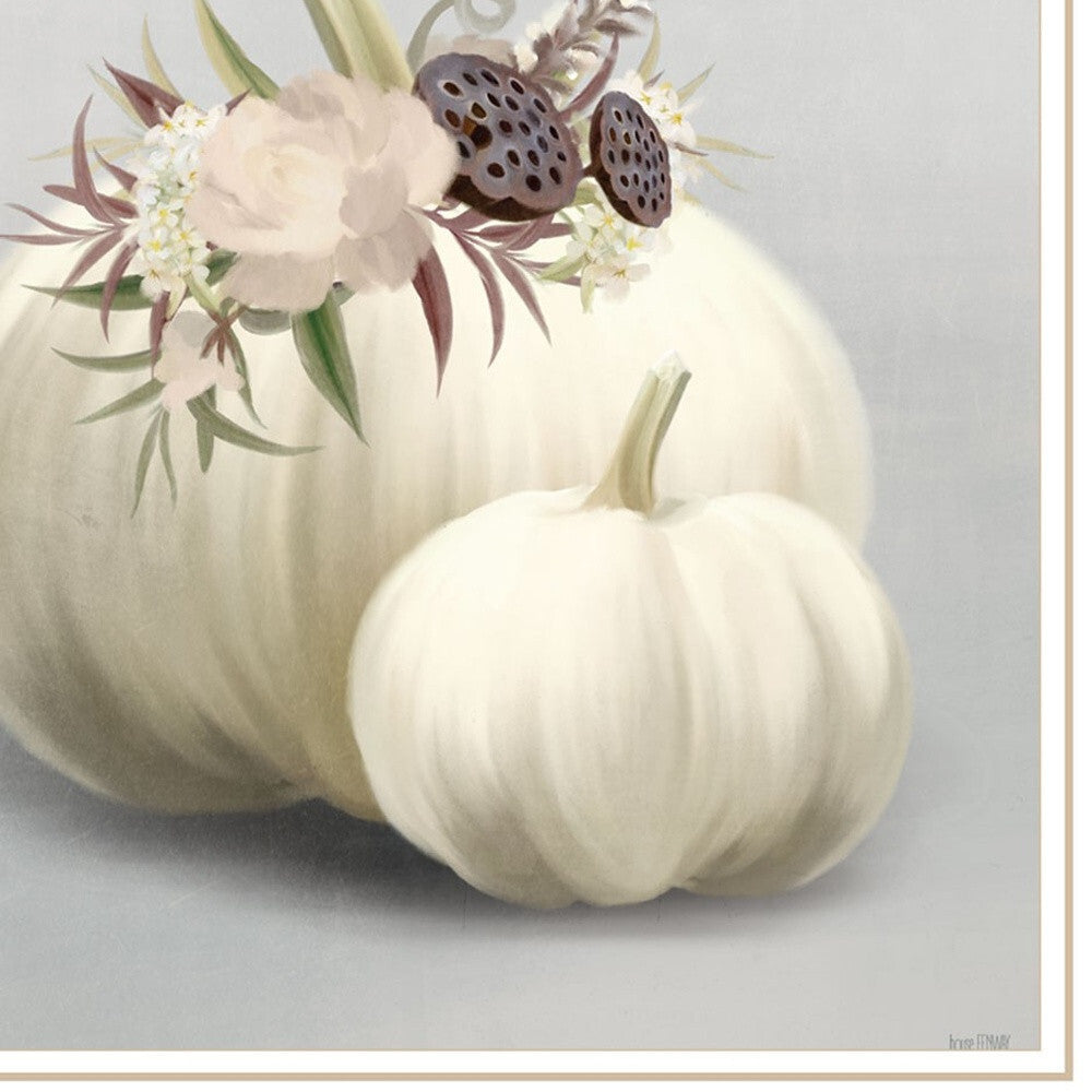 Set Of Two BOHO Pumpkins and Flowers 2 White Framed Print Wall Art W2B