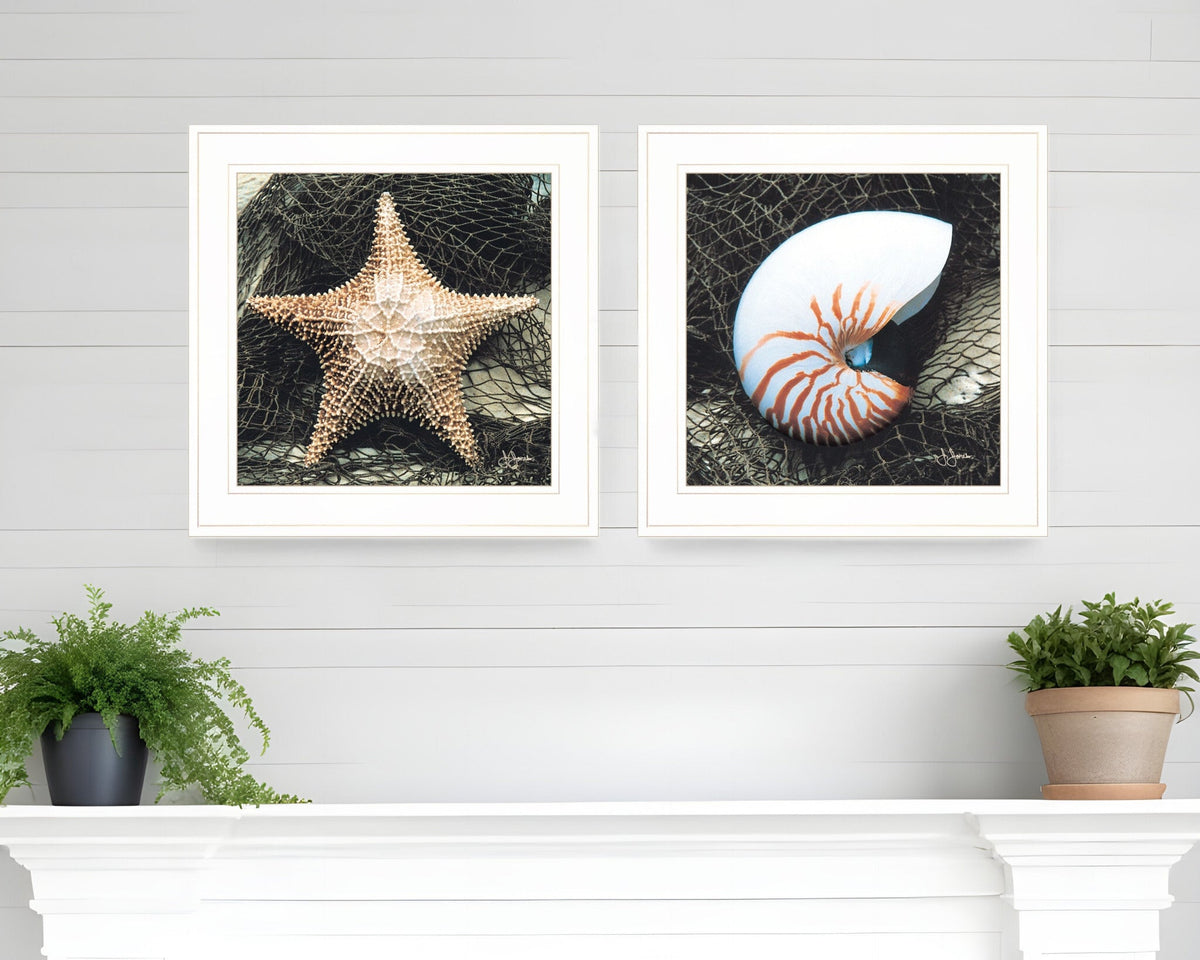 Set Of Two Ocean Net White Framed Print Wall Art W2B