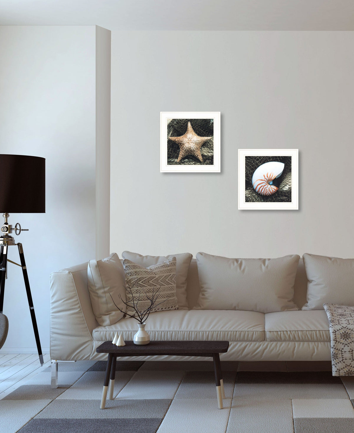 Set Of Two Ocean Net White Framed Print Wall Art W2B