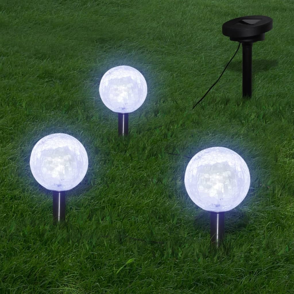Solar Bowl 3 LED Garden Lights with Spike Anchors & Solar Panel W2B