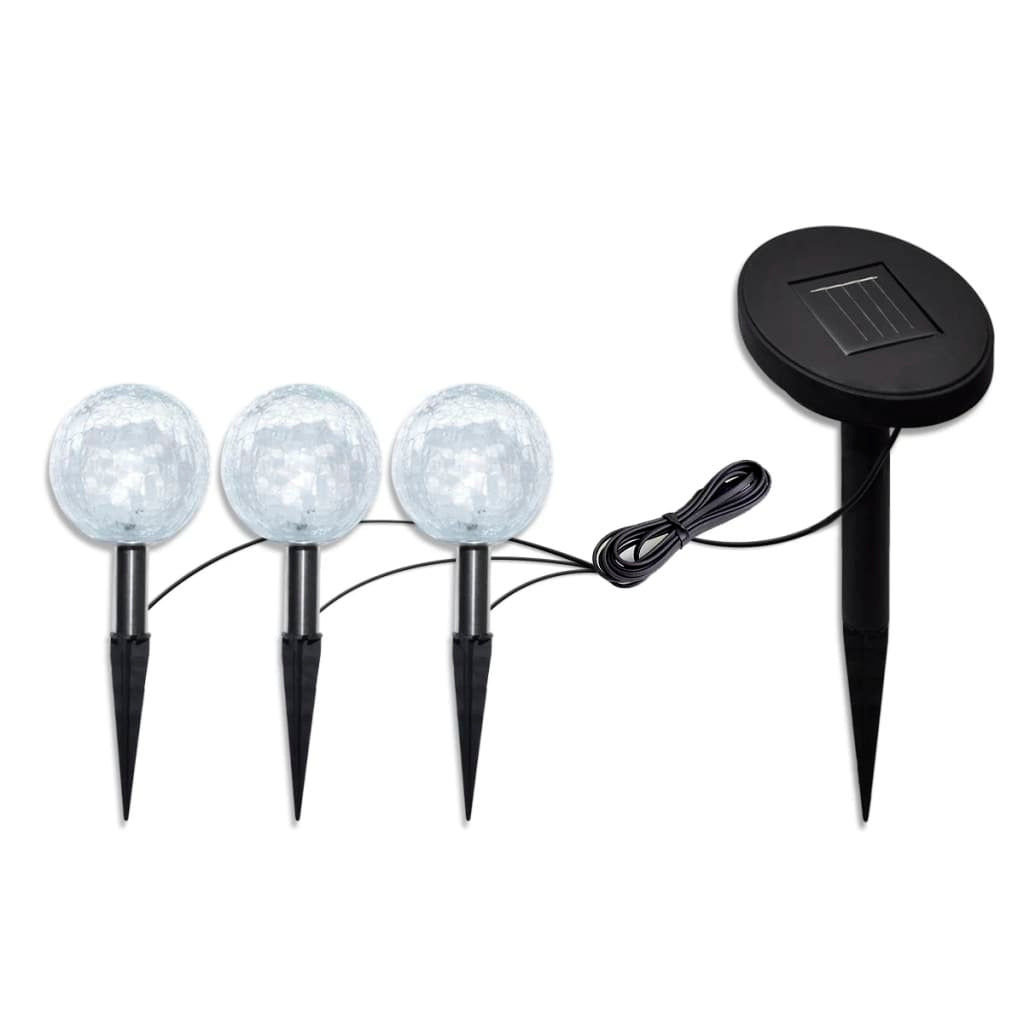 Solar Bowl 3 LED Garden Lights with Spike Anchors & Solar Panel W2B