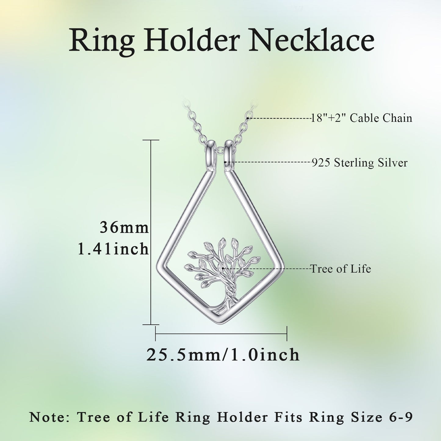 Tree of Life Ring Holder Pendant Necklace in 925 Sterling Silver LadyShow.Store