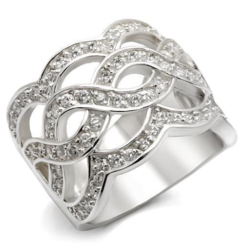 410117 - High-Polished 925 Sterling Silver Ring with AAA Grade CZ  in White-0