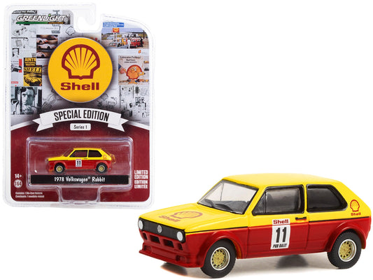 1978 Volkswagen Rabbit #11 Pro Rally Yellow and Red "Shell Oil" "Shell Oil Special Edition" Series 1 1/64 Diecast Model Car by Greenlight