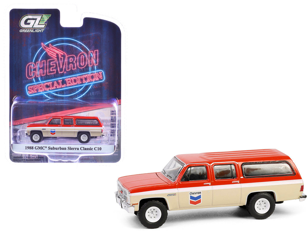 1988 GMC Suburban Sierra Classic C10 "Chevron" Orange and Beige with White Stripes "Chevron Special Edition" Series 1 1/64 Diecast Model Car by Greenlight Greenlight