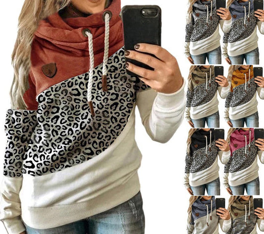 Printed stitching hooded fleece loose sweatshirt LadyShow.Store